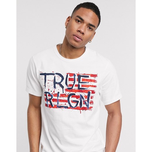True Religion – T-shirt ze stylizowaną malowaną flagą i napisem-Biały  True Religion S Asos Poland okazja 