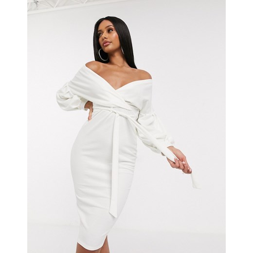 Femme Luxe – Biała odsłaniająca ramiona ołówkowa sukienka-Biały Femme Luxe  40 Asos Poland