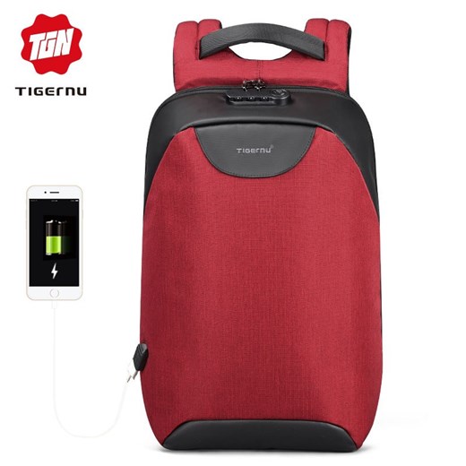 Antykradzieżowy plecak Tigernu na laptopa 15,6" T-B3611 z USB Kolor: czerwony