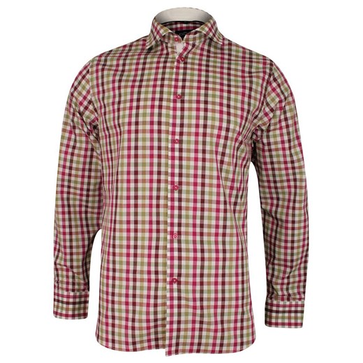 Różowo-Oliwkowa Koszula Męska z Długim Rękawem, 100% Bawełna -CHIAO- Taliowana, w Kratkę KSDWCHIAOH4141 ze sklepu JegoSzafa.pl w kategorii Koszule męskie - zdjęcie 83072115