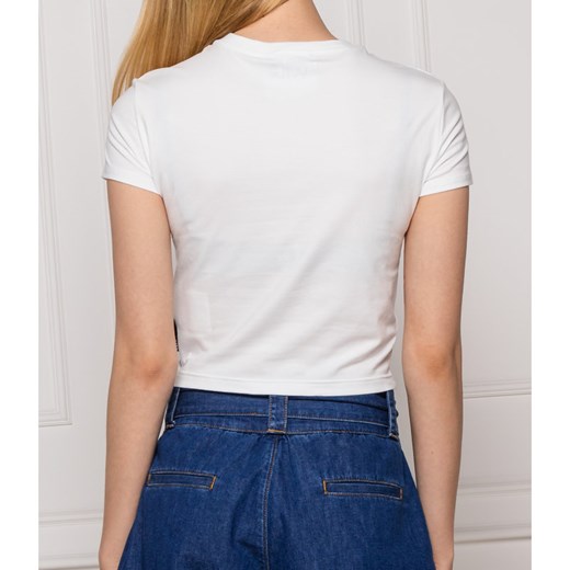 Bluzka damska Versace Jeans z okrągłym dekoltem młodzieżowa z napisami 