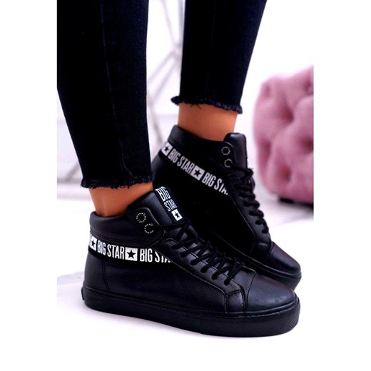 Buty sportowe damskie BIG STAR w stylu casual w młodzieżowym ze skóry ekologicznej sznurowane gładkie 