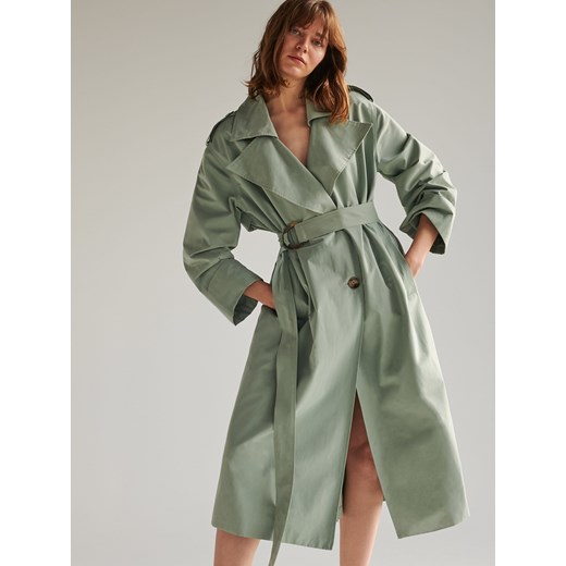 Reserved - Długi trencz z paskiem - Turkusowy Reserved  L 