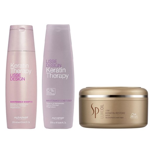 Alfaparf Keratin Therapy Maintenance and SP Luxe Oil Keratin Restore | Zestaw do wygładzenia i regeneracji włosów: szampon + odżywka 250ml + maska 150ml