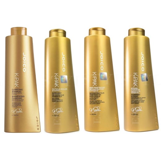 Joico K-Pak | Zestaw do profesjonalnej odbudowy włosów: szampon oczyszczający 1000ml + odżywka wygładzająca 1000ml + maska 1000ml + terapia nawilżająca 1000ml