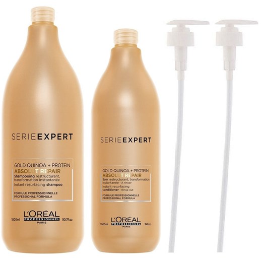 Loreal Absolut Repair | Zestaw regenerujący do włosów zniszczonych: szampon 1500ml + odżywka 1000ml + 2x Pompka