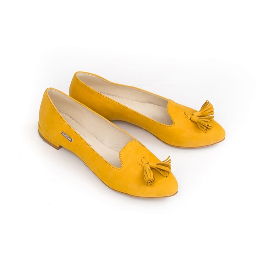 Balerinki Zapato skórzane w kwiaty żółte wiosenne bez zapięcia 