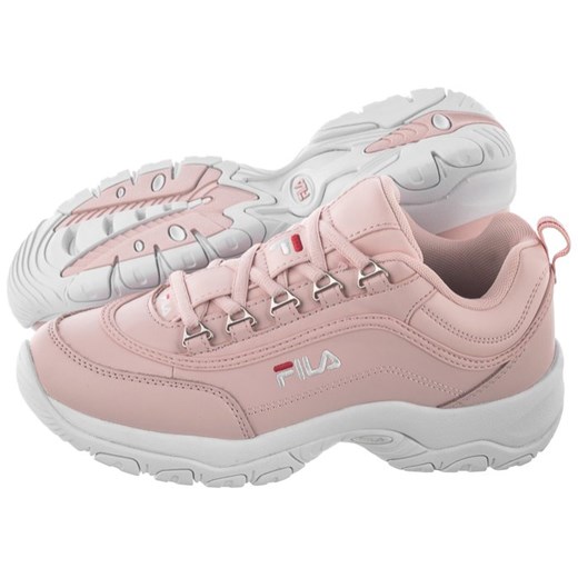 Różowe buty sportowe damskie Fila ze skóry ekologicznej sznurowane 
