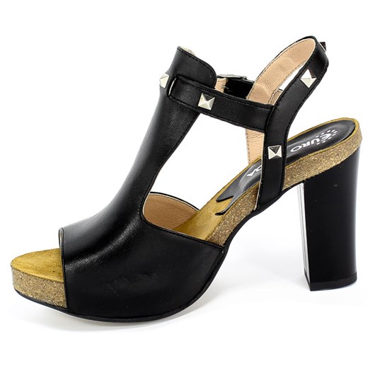 Euro Moda sandały damskie ze skóry na lato eleganckie z klamrą na obcasie 