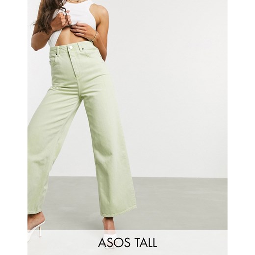 ASOS DESIGN Tall — Limonkowe jeansy premium z szerokimi nogawkami i efektem sprania acid wash-Zielony