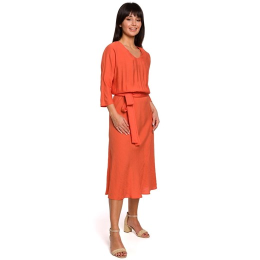 Sukienka pomarańczowy Merg prosta z długim rękawem midi 