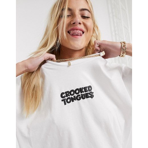 Crooked Tongues – T-shirt z logo-Biały