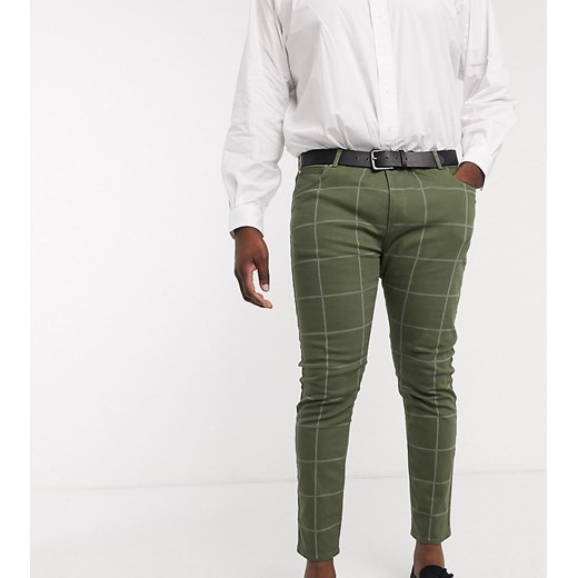 ASOS DESIGN Plus – Zielone jeansy w kratkę o obcisłym kroju-Zielony  Asos W42 L30 Asos Poland