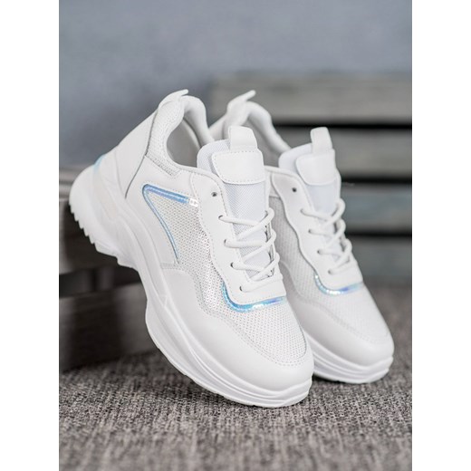 Buty sportowe damskie Merg białe gładkie sznurowane na platformie 