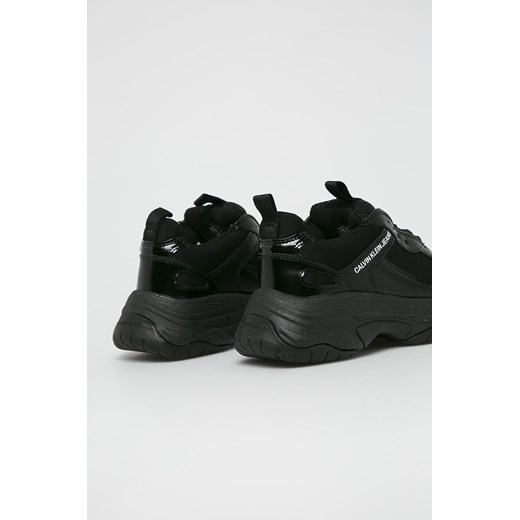 Czarne buty sportowe damskie Calvin Klein wiosenne na platformie sznurowane bez wzorów 