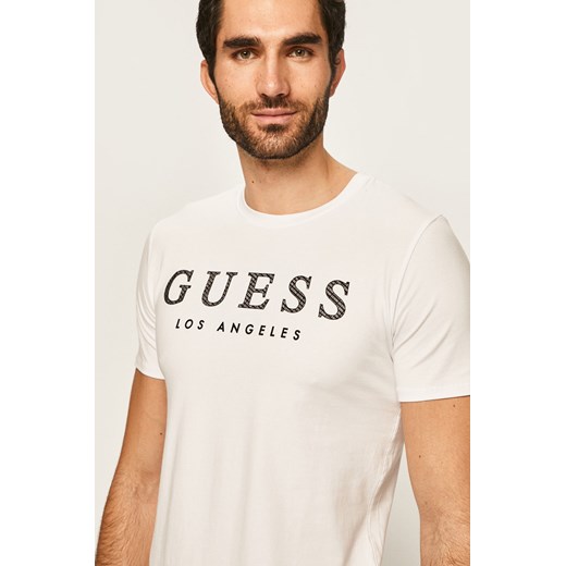 T-shirt męski Guess Jeans młodzieżowy biały z krótkimi rękawami 