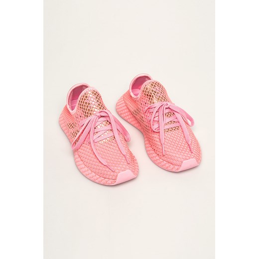 Różowe buty sportowe damskie Adidas Originals skórzane płaskie sznurowane bez wzorów 