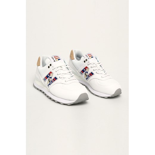 Buty sportowe damskie białe New Balance casualowe płaskie sznurowane ze skóry ekologicznej 