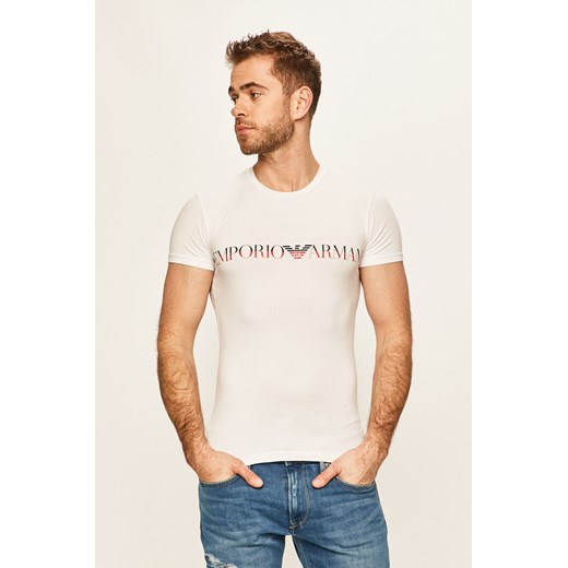 T-shirt męski biały Emporio Armani z napisami z krótkim rękawem 