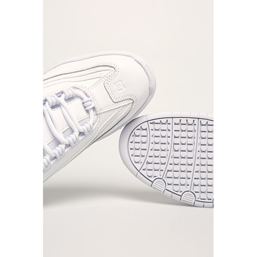 Białe buty sportowe damskie Dc Shoes sneakersy bez wzorów na platformie ze skóry ekologicznej sznurowane 