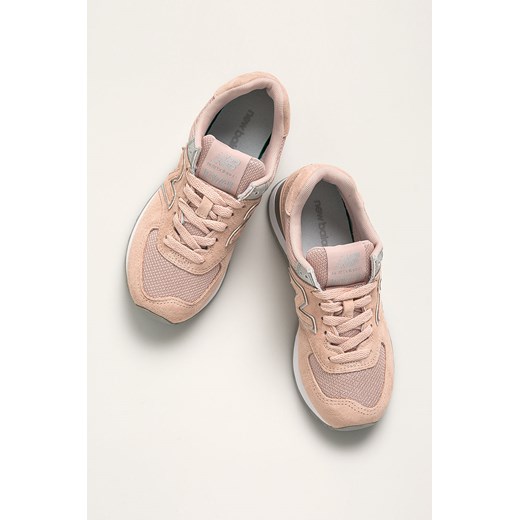 Buty sportowe damskie New Balance w stylu casual na płaskiej podeszwie różowe zamszowe sznurowane 