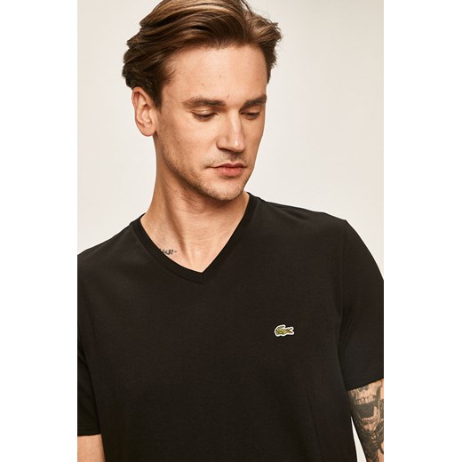 T-shirt męski Lacoste czarny bawełniany z krótkim rękawem 