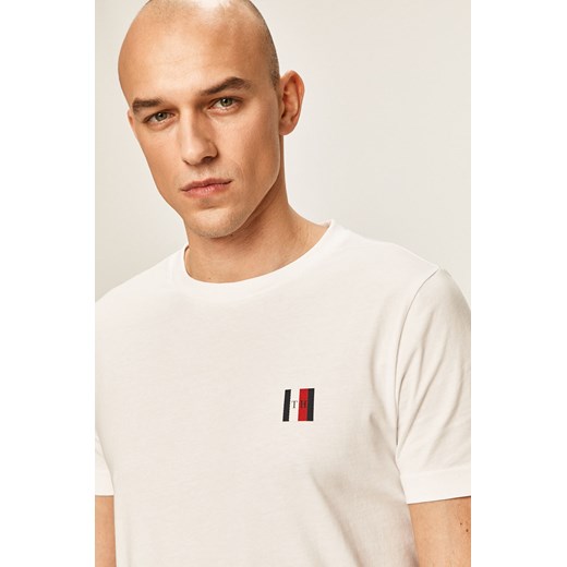 T-shirt męski biały Tommy Hilfiger z dzianiny bez wzorów z krótkim rękawem 