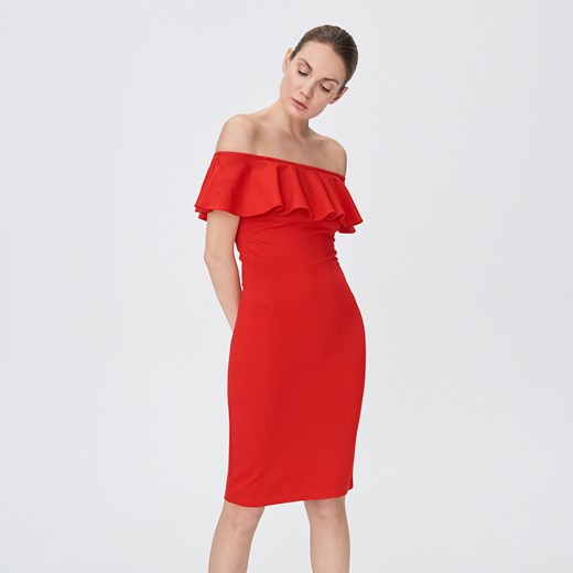 Sinsay - Sukienka z hiszpańskim dekoltem - Czerwony Sinsay  S 