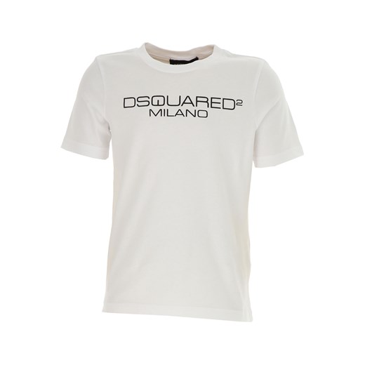 T-shirt chłopięce Dsquared2 z napisami biały bawełniany z krótkimi rękawami 