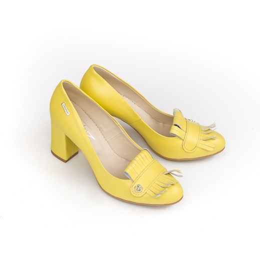 czółenka z frędzlami - skóra naturalna - model 043 - kolor bananowy  Zapato 40 zapato.com.pl