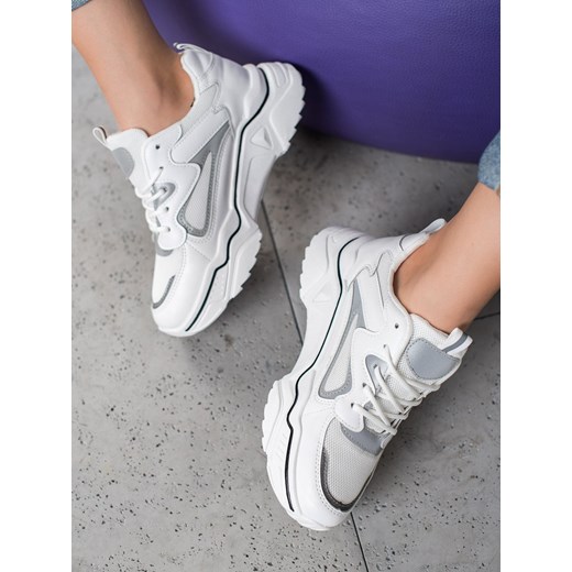 Buty sportowe damskie CzasNaButy białe na platformie sznurowane bez wzorów 