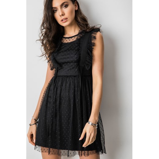 Sukienka Fashion Manufacturer rozkloszowana czarna z tiulu na sylwestra elegancka koronkowa 