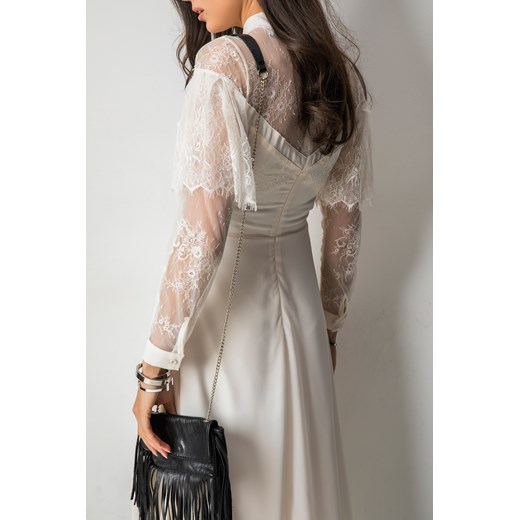 Sukienka biała Fashion Manufacturer z długim rękawem midi 