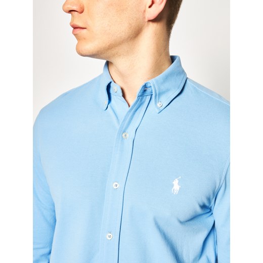 Koszula męska Polo Ralph Lauren niebieska bez zapięcia z kołnierzykiem button down z długimi rękawami 
