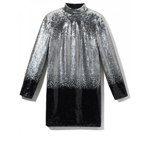 Sukienka Bohoboco srebrna mini prosta na imprezę z długim rękawem 