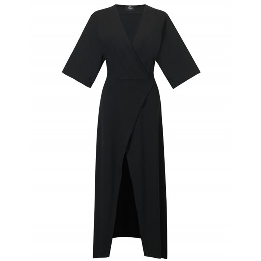 Sukienka Madnezz kopertowa bez wzorów czarna z wiskozy na spacer midi 