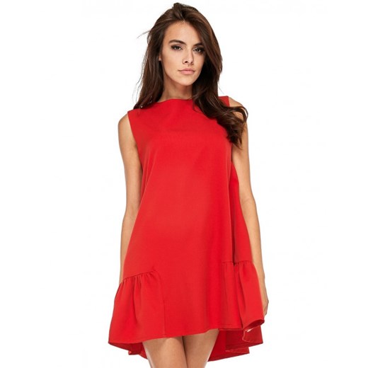 Sukienka Ooh La La czerwona mini na randkę oversize z okrągłym dekoltem 