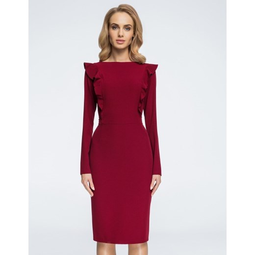 Style sukienka na urodziny czerwona z długim rękawem elegancka midi 