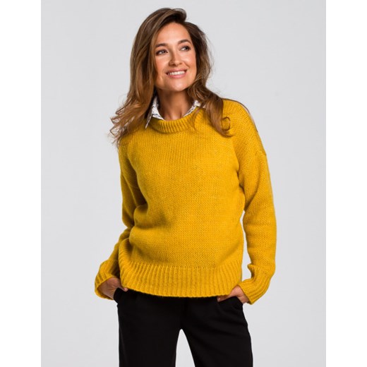 Żółty sweter damski Style z golfem 