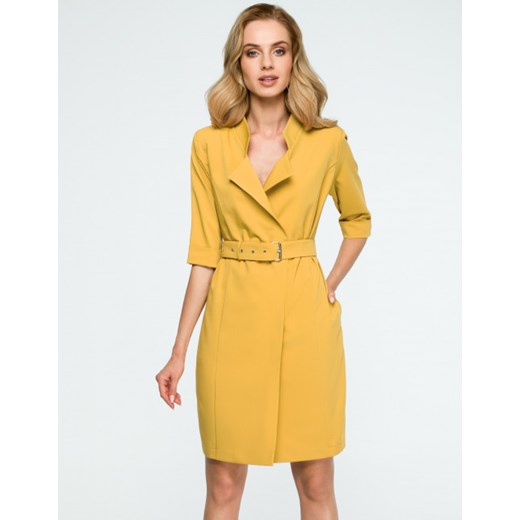 Sukienka Style żółta mini z długimi rękawami 
