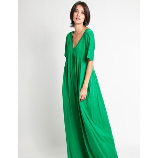 Sukienka zielona Vzoor w serek z wiskozy bez wzorów 