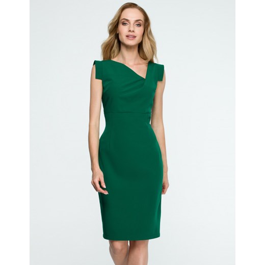 Sukienka Style zielona na spotkanie biznesowe bez wzorów z asymetrycznym dekoltem 
