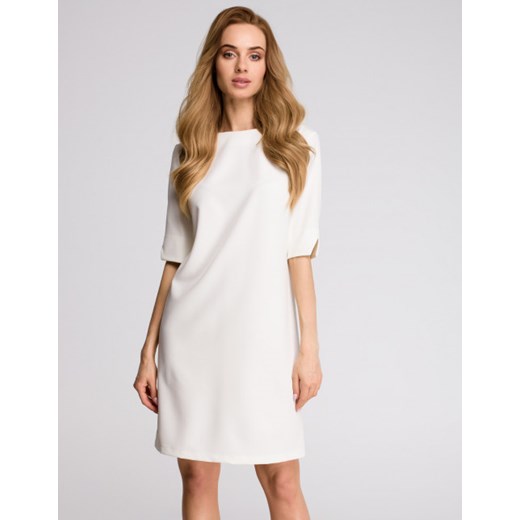 Sukienka Style z krótkimi rękawami midi biała poliestrowa 