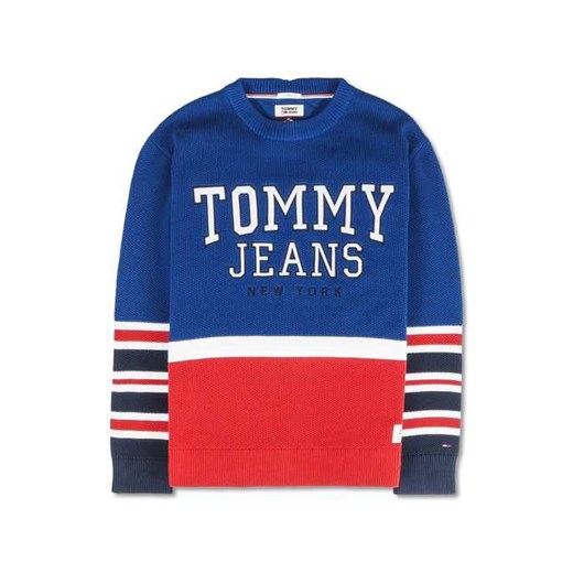 Sweter męski Tommy Jeans niebieski młodzieżowy z napisem 