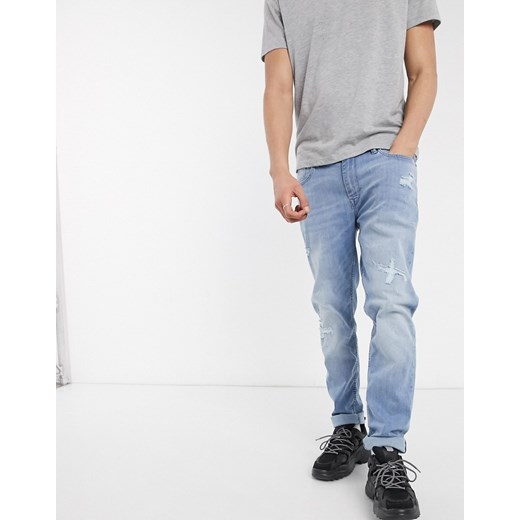 Celio – Dopasowane jeansy z efektem wybielania-Niebieski