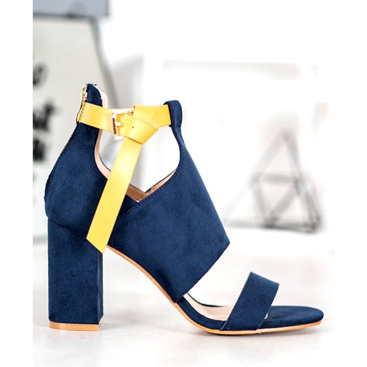 Sandały damskie niebieskie Vinceza eleganckie z klamrą ze skóry ekologicznej 