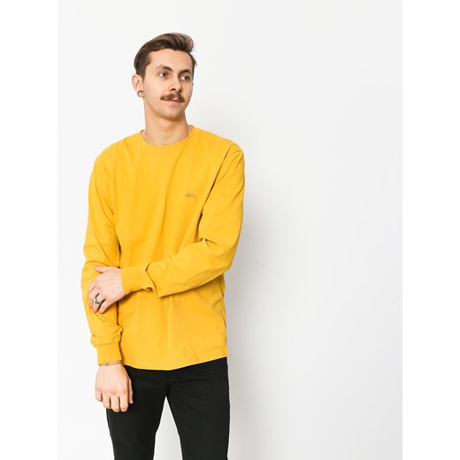 Żółty t-shirt męski Stussy bez wzorów z długim rękawem 