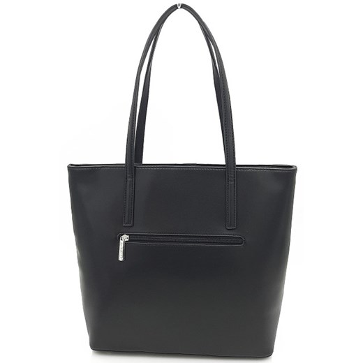 Shopper bag czarna Srebrne mieszcząca a5 bez dodatków na ramię z nadrukiem 