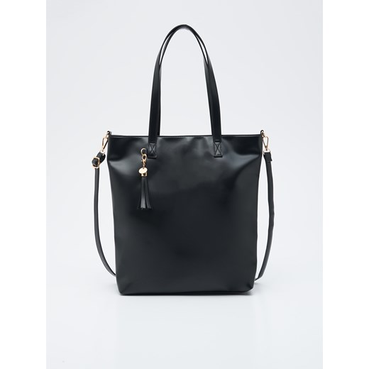 Sinsay shopper bag czarna elegancka z breloczkiem duża 