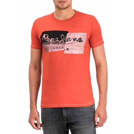 T-shirt męski Pepe Jeans z krótkim rękawem czerwony z napisem młodzieżowy 